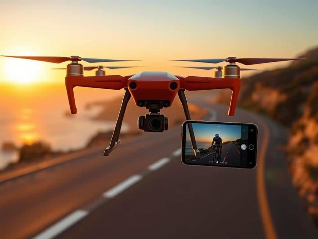 Autel EVO Lite+ capturando a un ciclista al atardecer Autel EVO Lite+ capturando a un ciclista al atardecer