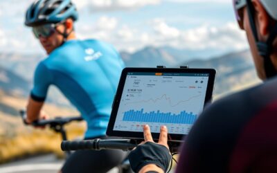 Mejor Plataforma De Entrenamiento Con Ia Para Ciclistas: Guía Completa 2 Ciclista Analizando Datos De Entrenamiento En Una Plataforma De Ia En Su Tablet Mientras Está En Su Bicicleta