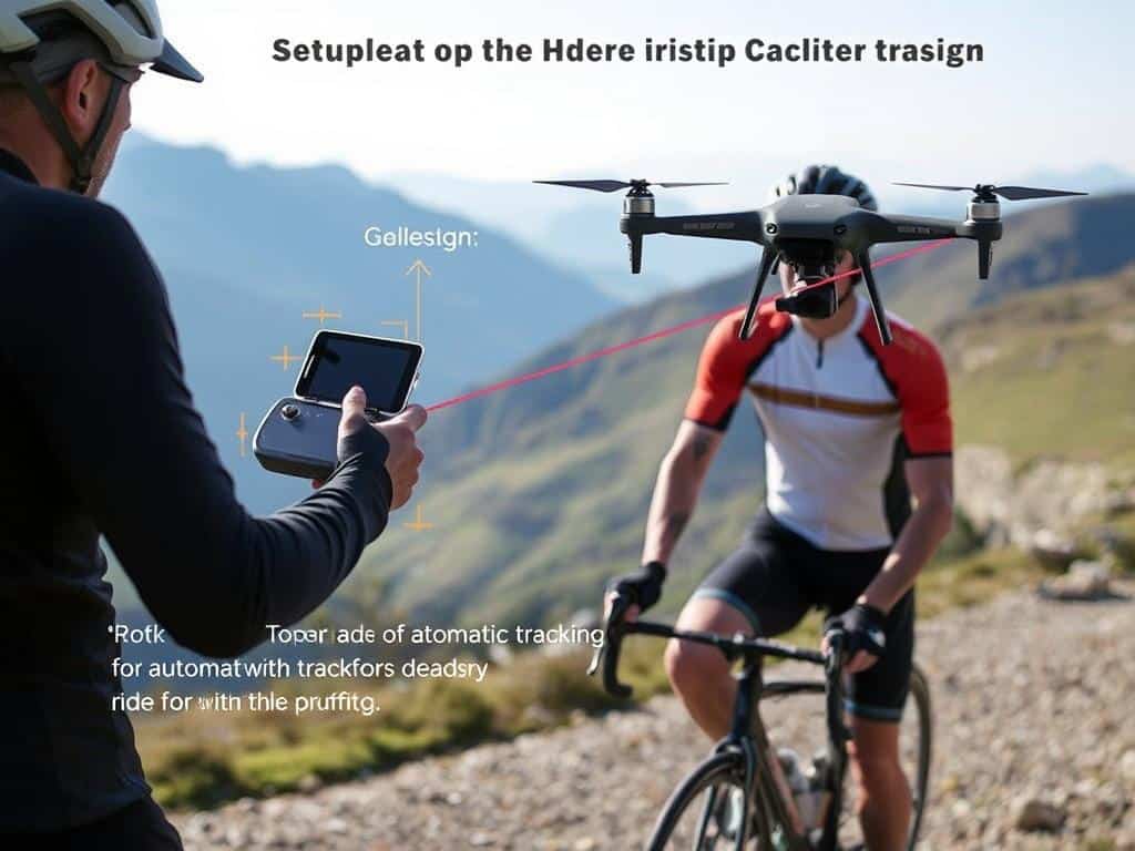 Ciclista preparando un drone para seguimiento automático