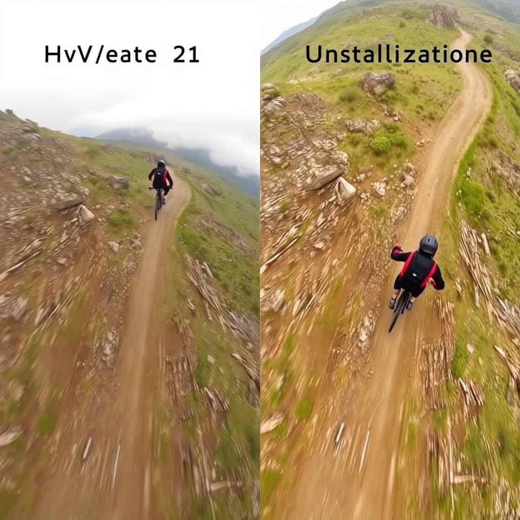 Comparativa de imagen estabilizada del HOVERAir X1 en terreno accidentado Comparativa de imagen estabilizada del HOVERAir X1 en terreno accidentado