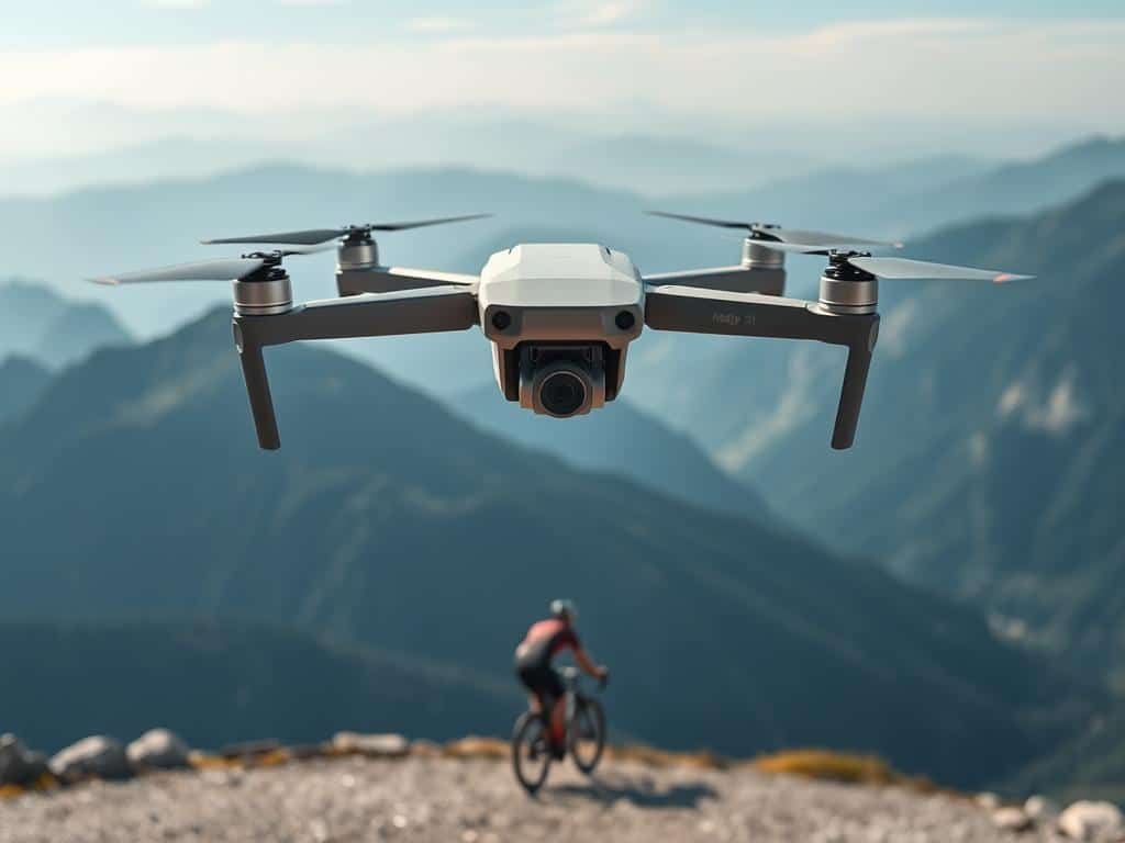 DJI Mavic 3 capturando a un ciclista en un paisaje montañoso DJI Mavic 3 capturando a un ciclista en un paisaje montañoso