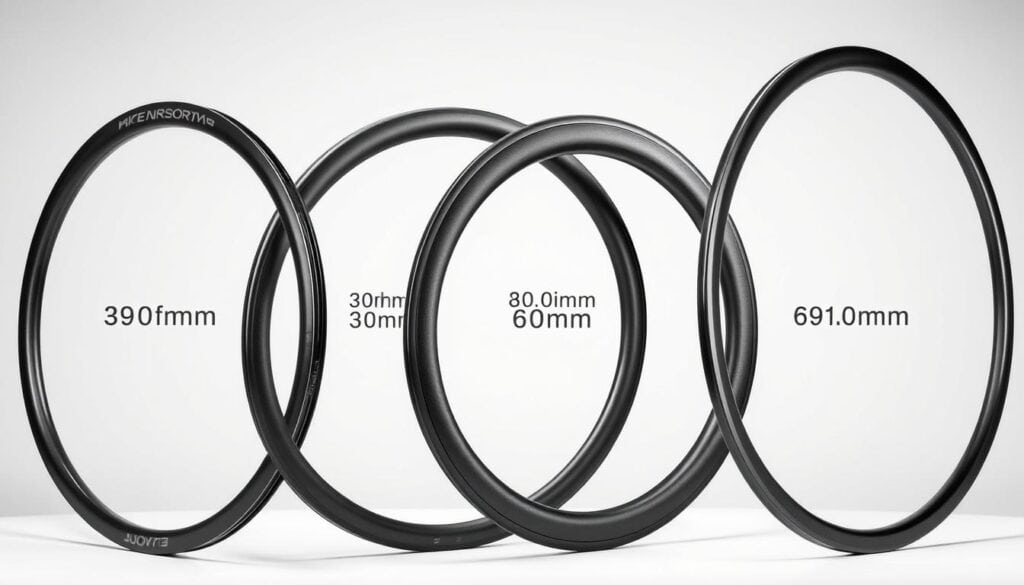 Diferentes Perfiles De Ruedas De Carbono Para Bicicletas Mostrando Varias Profundidades Diferentes Perfiles De Ruedas De Carbono Para Bicicletas Mostrando Varias Profundidades