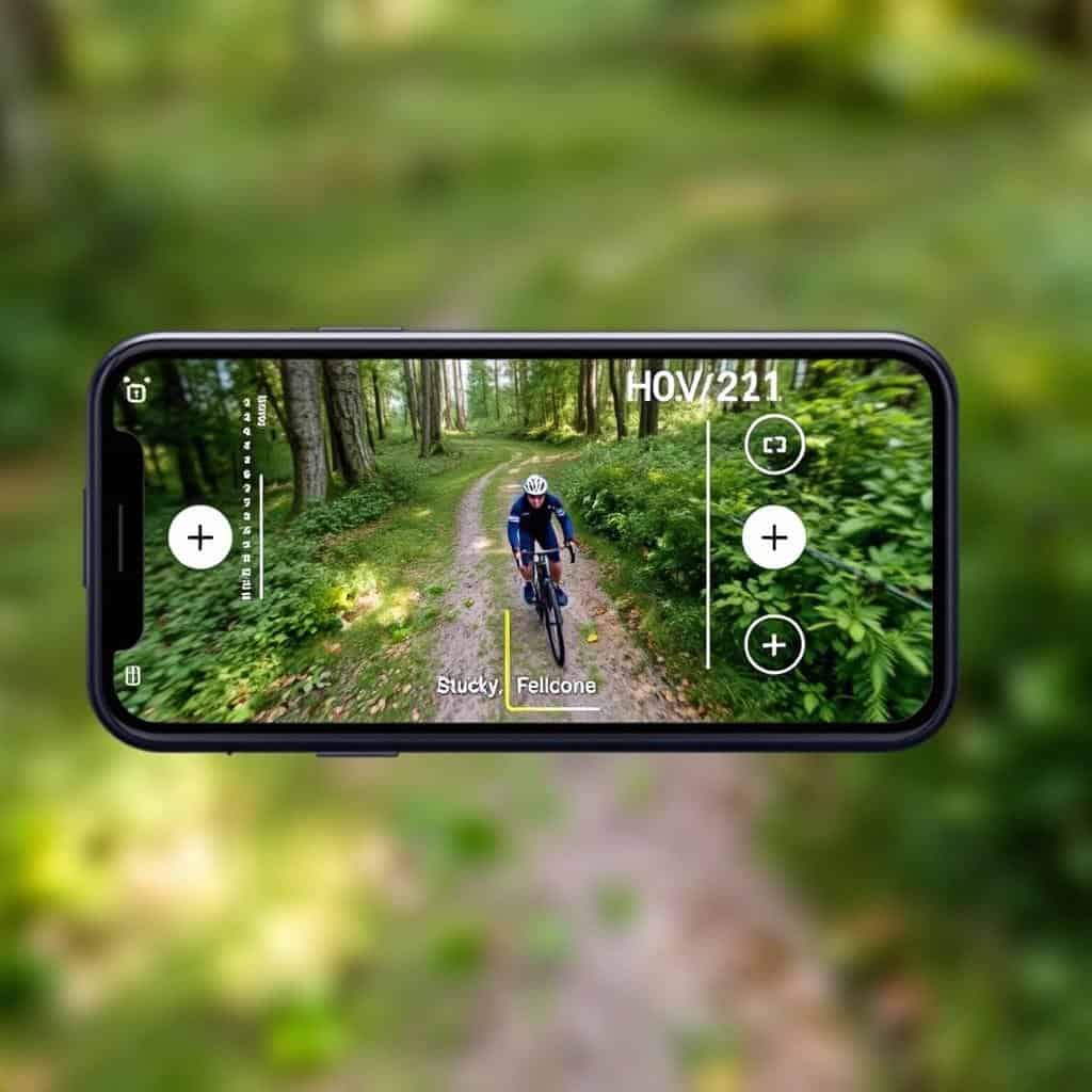 Interfaz del modo Follow del HOVERAir X1 mostrando seguimiento a un ciclista Interfaz del modo Follow del HOVERAir X1 mostrando seguimiento a un ciclista