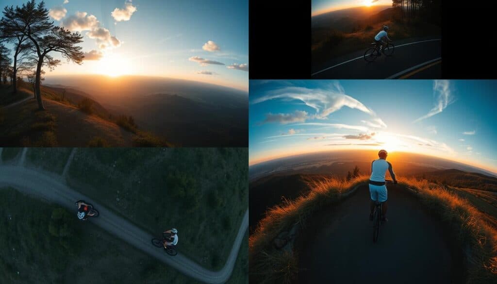Montaje de diferentes tomas de drone siguiendo a ciclistas